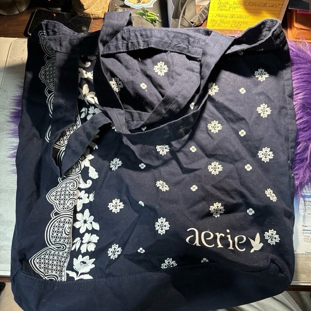 Aerie American Eagle Navy Floral Tote Bag
